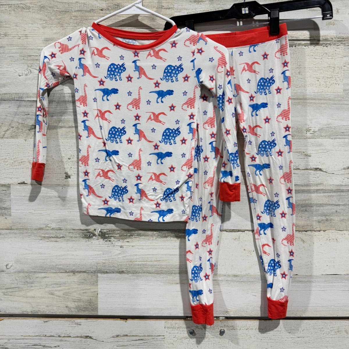 Dream Big Little Co Dinosaur Pajama Set 4T Red White Blue Bamboo Patriotic GUC*0