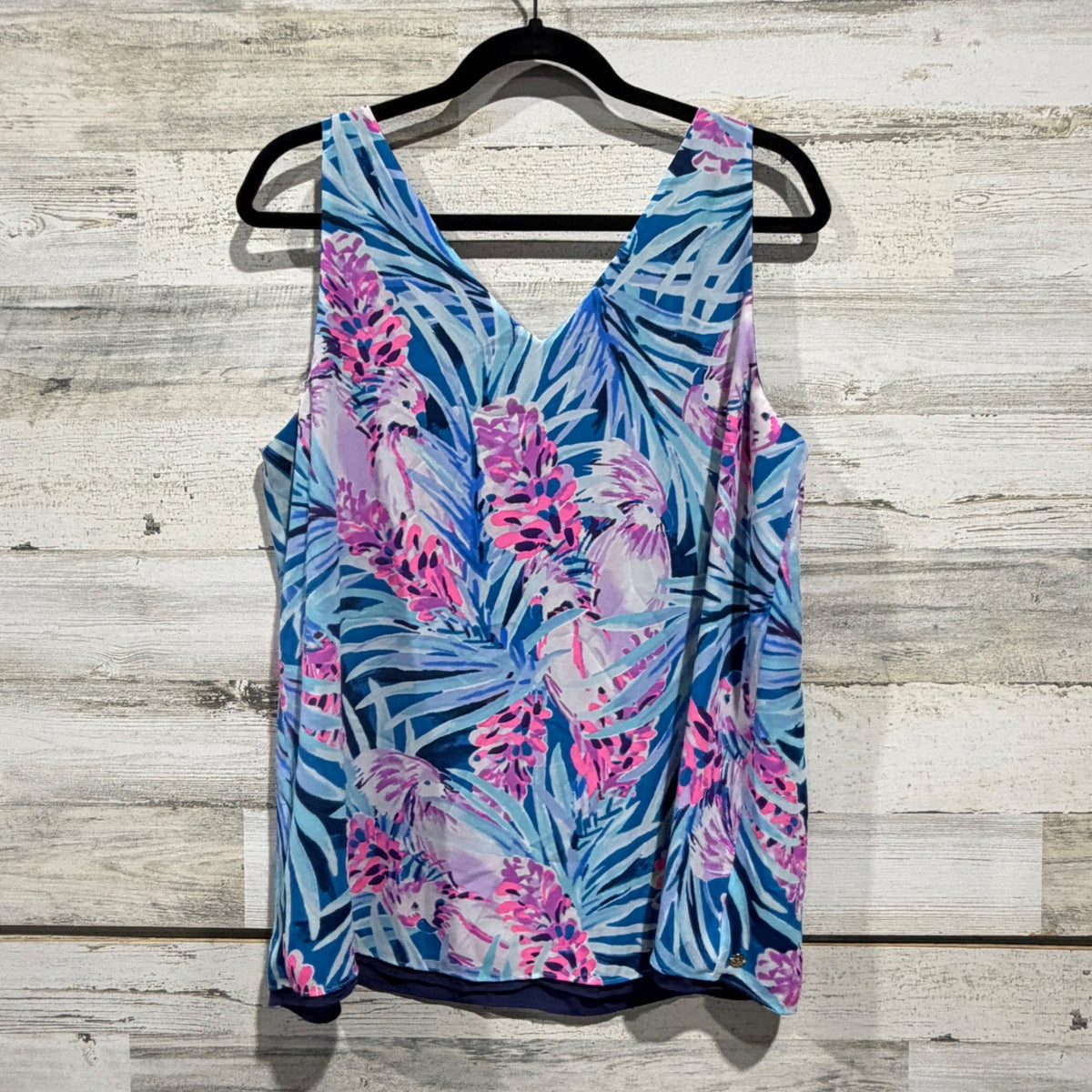 Lilly Pulitzer Florin Reversible Tank Top Women L Blue Tropical Floral Poly 20195