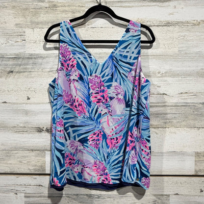 Lilly Pulitzer Florin Reversible Tank Top Women L Blue Tropical Floral Poly 20195