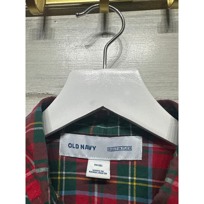 Old Navy Button Up Shirt Boys Size M 8 Red Holiday Plaid Built-in Flex EUC1