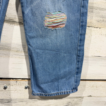 Levi Wide Leg Jeans Girls Size 6 Blue 100% Cotton Distressed Rainbow Boho 90s3