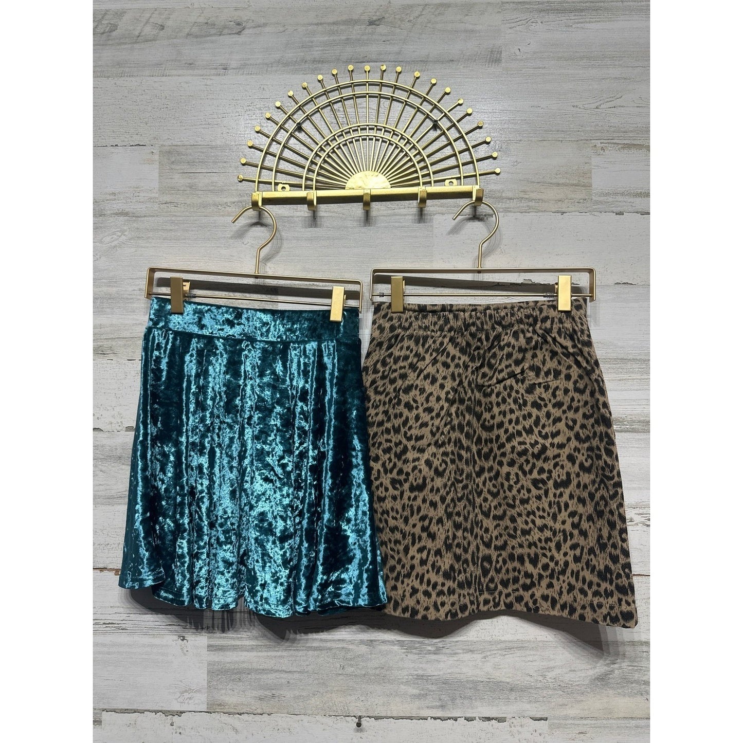 Kid Pik Skirt Lot Girls 12 Teal Leopard Velvet Animal Print Trendy GUC1