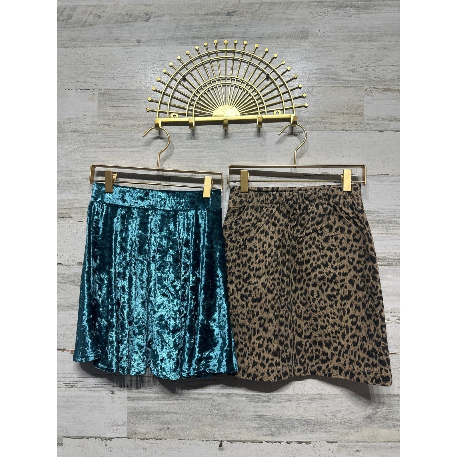 Kid Pik Skirt Lot Girls 12 Teal Leopard Velvet Animal Print Trendy GUC1