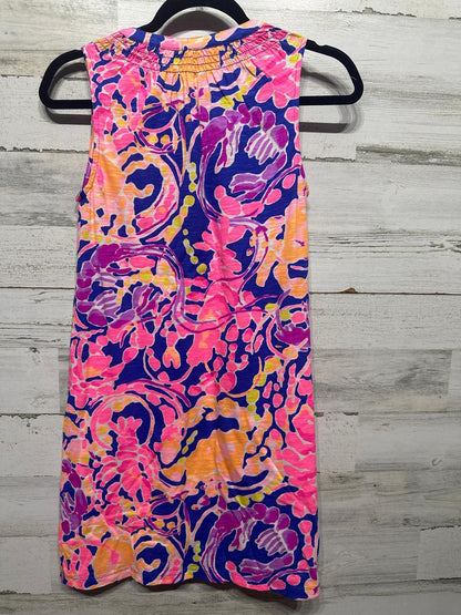 Lilly Pulitzer Dress Womens XS Pink Purple Floral Smocked Split Neck EUC3