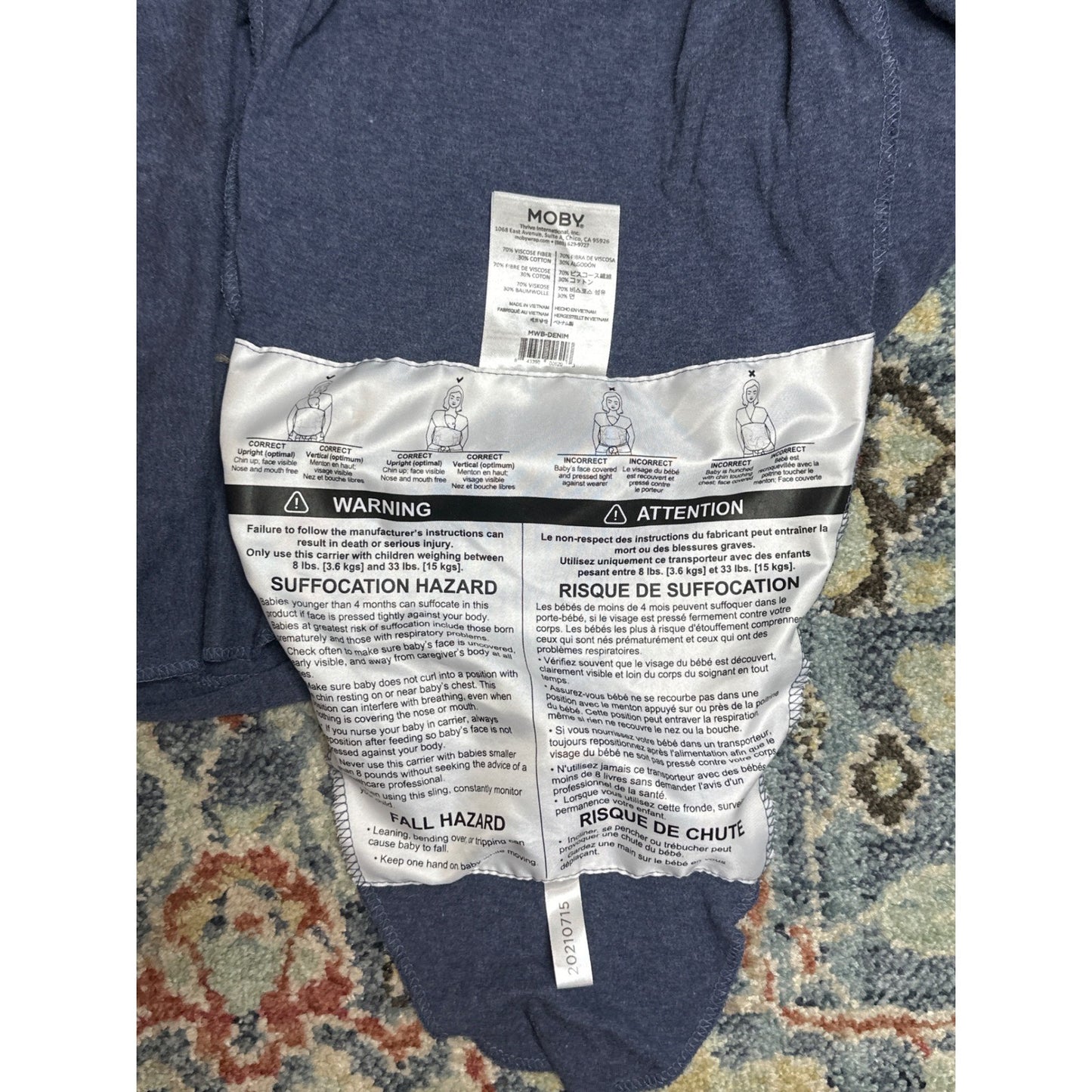 Moby Wrap Baby Carrier Blue Bamboo Cotton Blend2