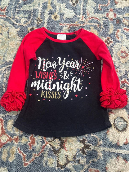 Raglan Top Girls 3T Black Red New Year Wishes Ruffle EUC0