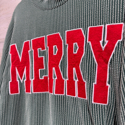 Merry Graphic Ribbed Lounge Set Women L Green Polyester Holiday EUC2