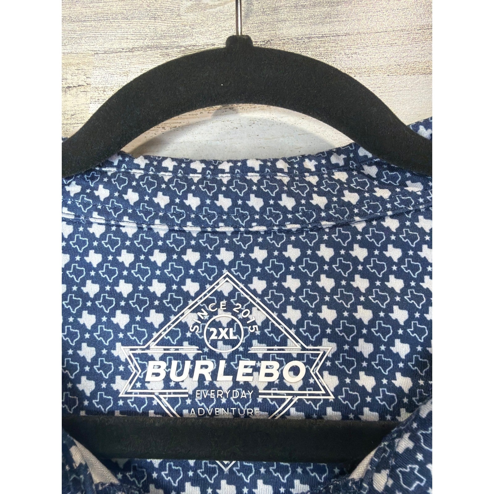 Burlebo Polo Shirt Men 2X Blue Geometric Print Performance Golf Texas1