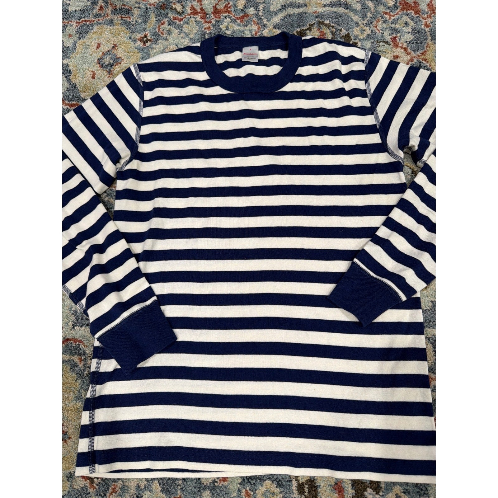 Hanna Andersson Pajama Set Women Medium Navy Blue Striped Organic Cotton EUC3