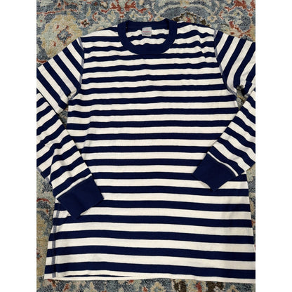 Hanna Andersson Pajama Set Women Medium Navy Blue Striped Organic Cotton EUC3