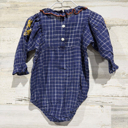 Lali Embroidered Bubble Romper Girls 24M Blue Plaid Floral NWT *Flawed1