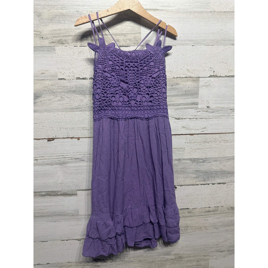 Chelsea and Violet Dress Girls Medium Purple Crochet Lace Ruffle Boho EUC0