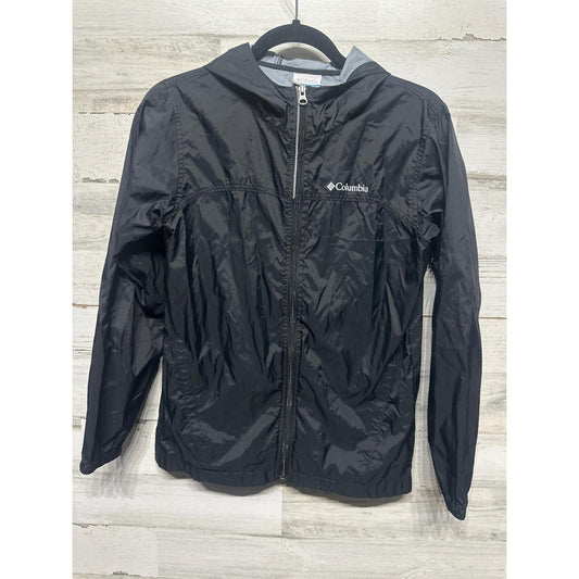 Columbia Windbreaker Jacket Boys Size L 14/16 Black Hooded Lightweight0
