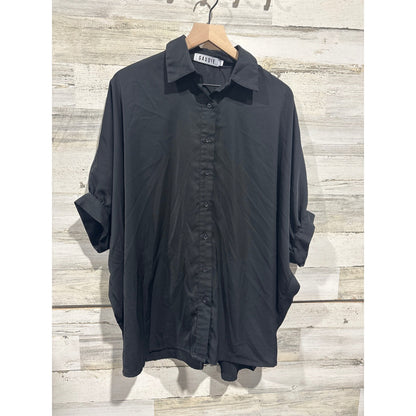 Gaudie Button Up Shirt Women Small/Medium Black Oversized Dolman Sleeve EUC0