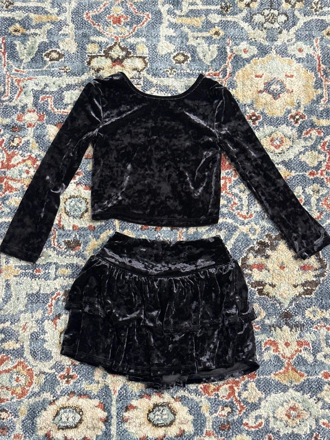 Gap Skort Set Girls XS 4-5 Black Crushed Velvet Long Sleeve 2pc EUC0
