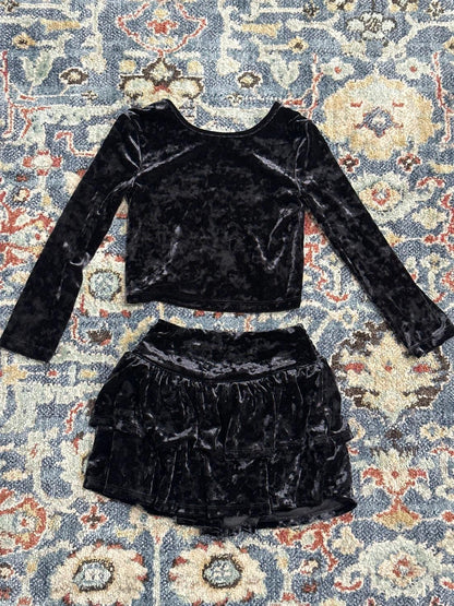 Gap Skort Set Girls XS 4-5 Black Crushed Velvet Long Sleeve 2pc EUC0