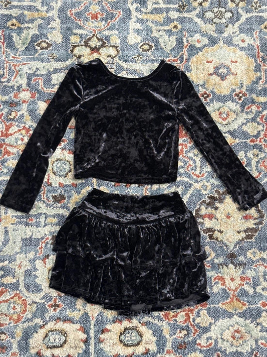 Gap Skort Set Girls XS 4-5 Black Crushed Velvet Long Sleeve 2pc EUC0