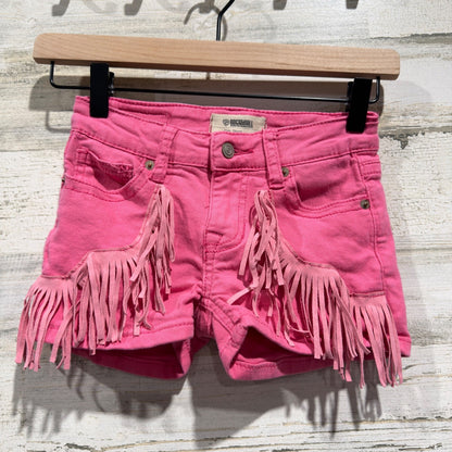 Rock & Roll Denim Fringe Shorts Girls 8 Pink Western Rodeo Cowgirl EUC0