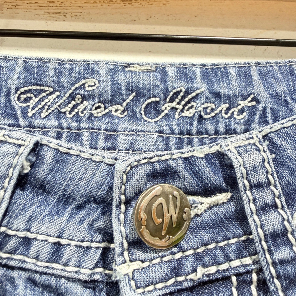 Wired Heart Bootcut Jeans Girls 7 Blue Cotton Spandex Western Flawed*3