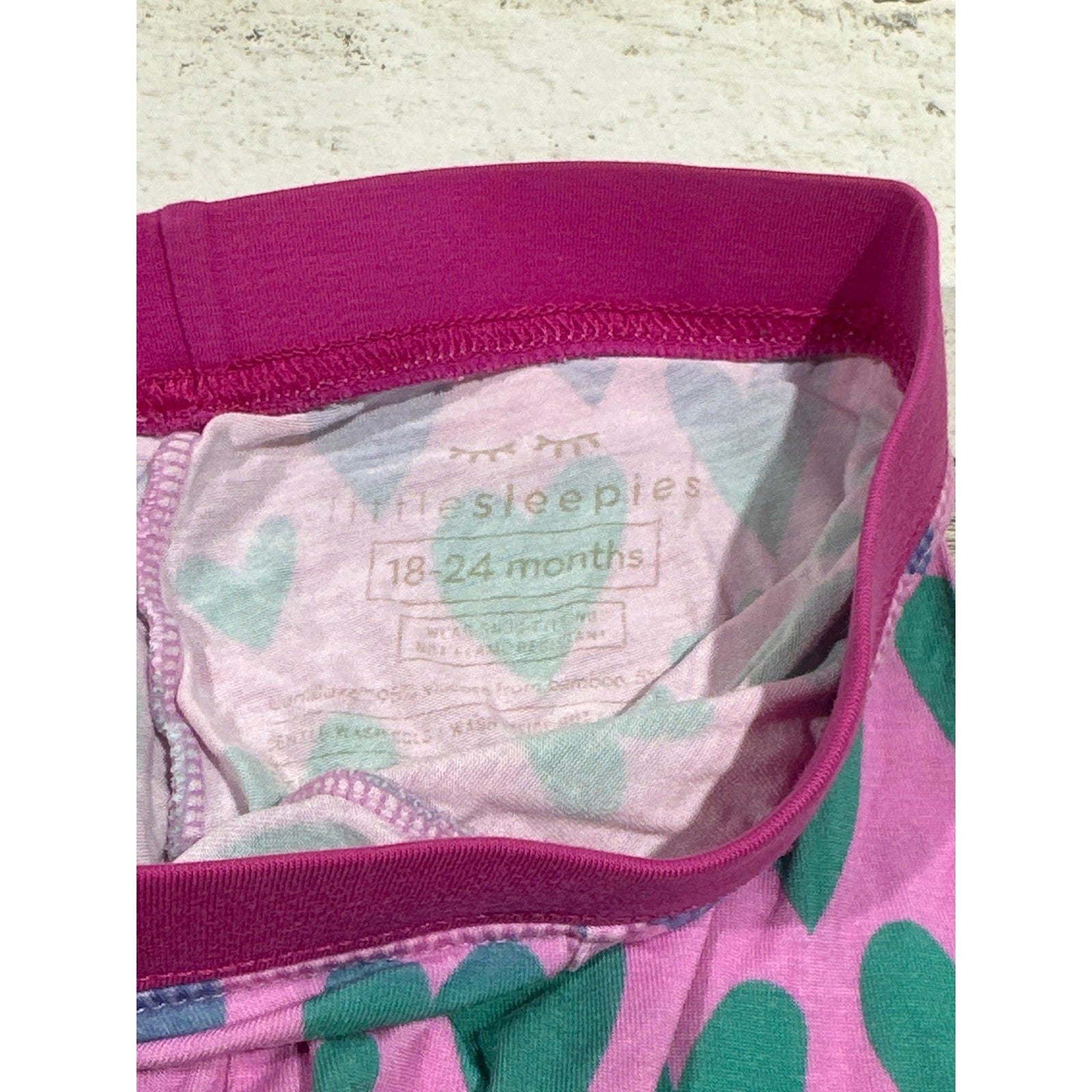 Little Sleepies Pajama Pants Girls 18-24 Months Pink Rainbow Ombre Hearts EUC1
