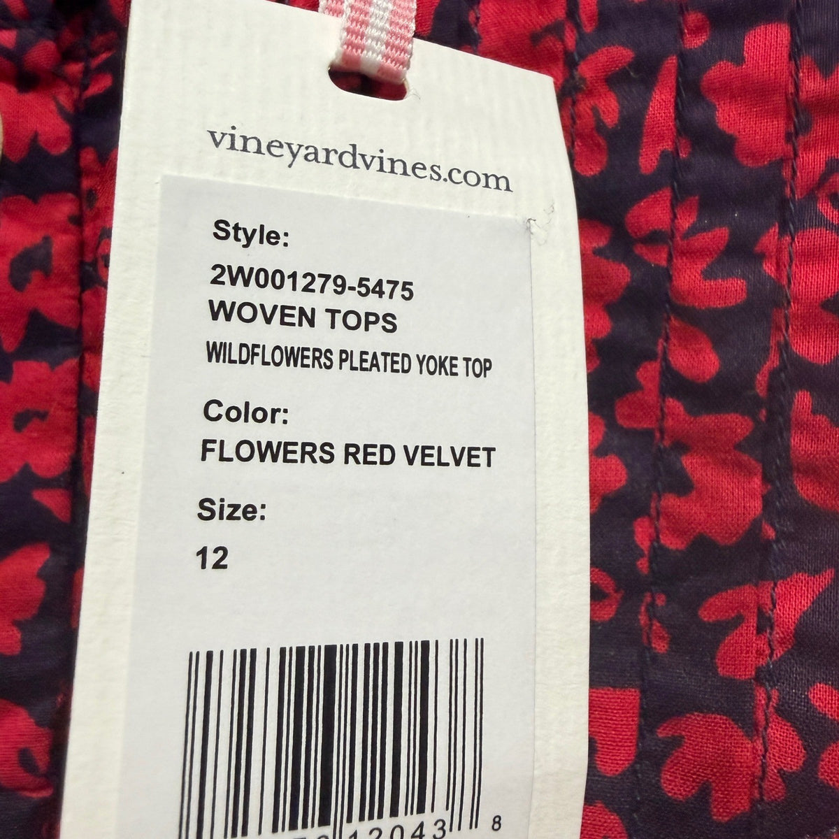 Vineyard Vines Wildflowers Pleated Yoke Top Women 12 Red Floral Preppy NWT3