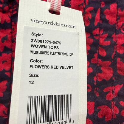 Vineyard Vines Wildflowers Pleated Yoke Top Women 12 Red Floral Preppy NWT3