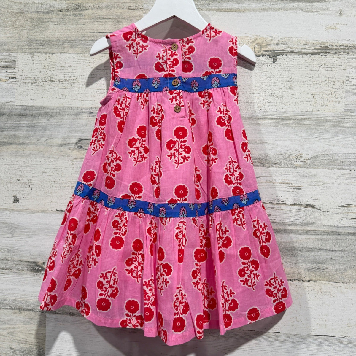 Mud Pie Floral Tiered Dress Girls 3T Pink 100% Cotton Boho EUC5