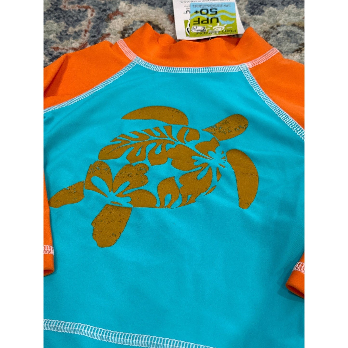 Flap Happy Rash Guard Swim Trunk Set Boys 6M Blue Orange Turtle Sea Life NWT1