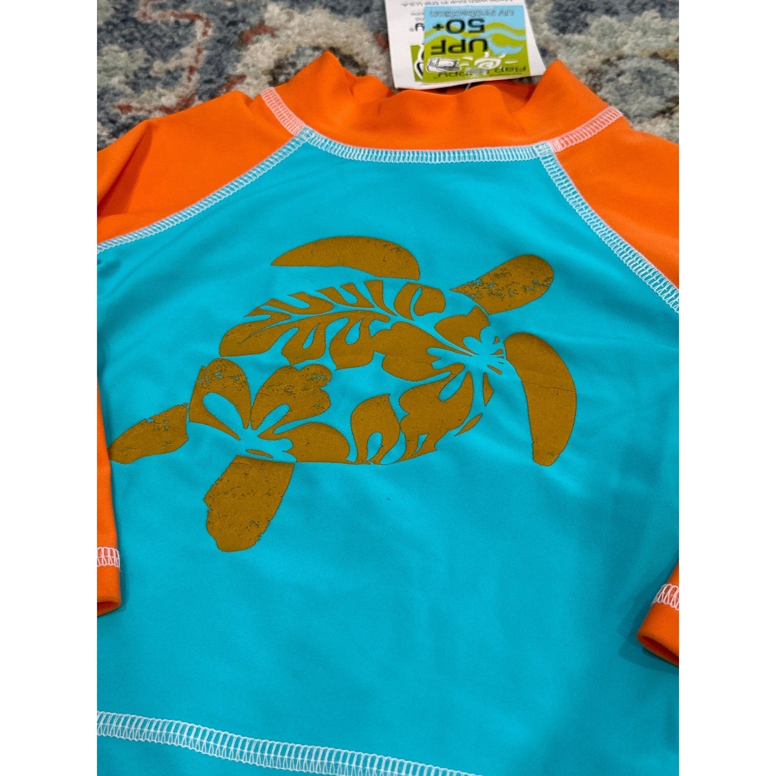 Flap Happy Rash Guard Swim Trunk Set Boys 6M Blue Orange Turtle Sea Life NWT1