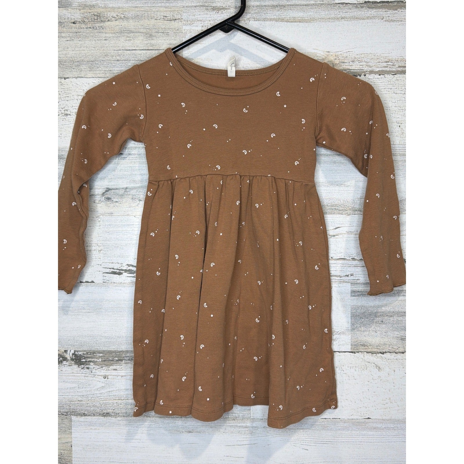 Quincy Mae Dress Girls 4/5 Brown Organic Cotton Celestial Boho EUC0