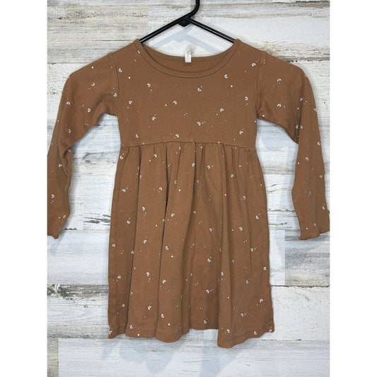Quincy Mae Dress Girls 4/5 Brown Organic Cotton Celestial Boho EUC0