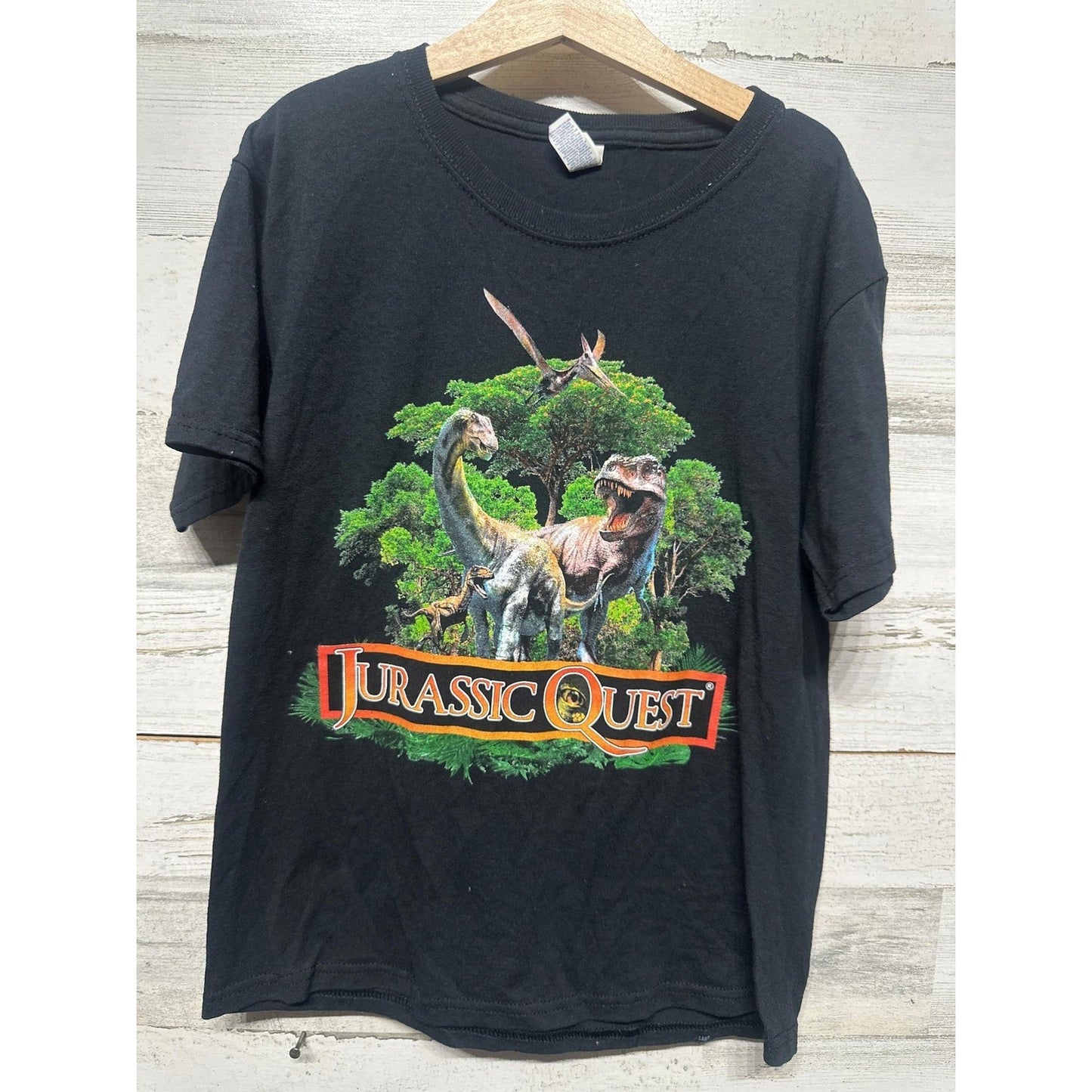 Jurassic Quest T-Shirt Boys Medium Black Dinosaur Graphic Tee Adventure EUC0