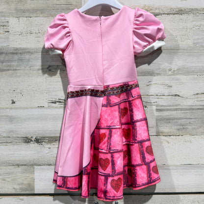 Fuyimei Heart Print Puff Sleeve Dress Girls Size 100 Pink Polyester NWT6