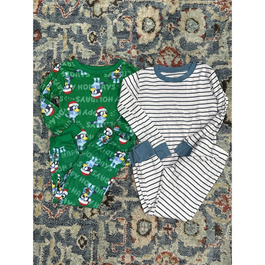 Bluey Christmas & Striped Pajama Bundle Kids 3T Green Blue Holiday0