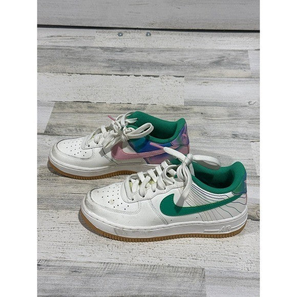 NikeAirForce1 Kids Size 4 Youth White Green Pink Gum Sole Shoes0