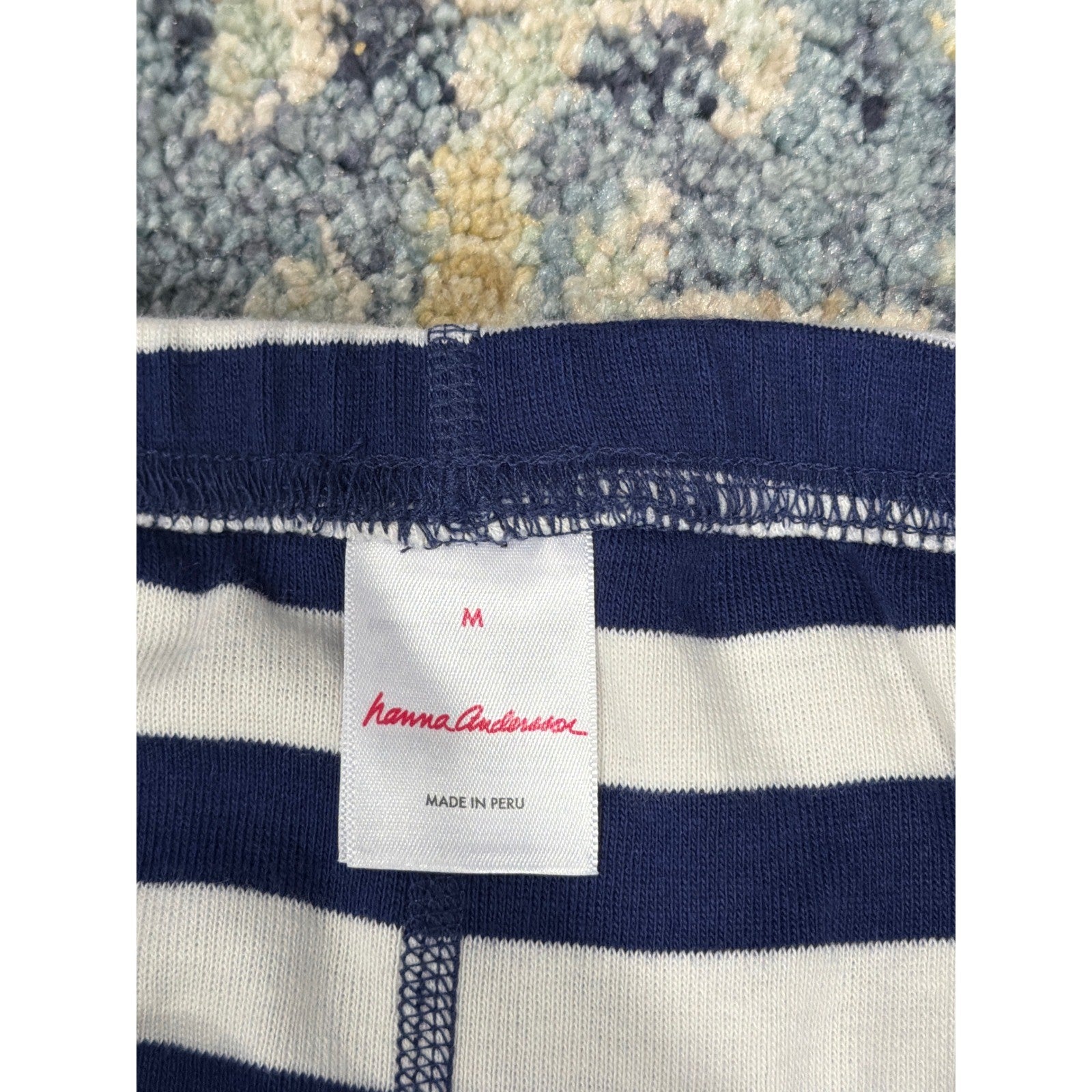 Hanna Andersson Pajama Set Women Medium Navy Blue Striped Organic Cotton EUC5