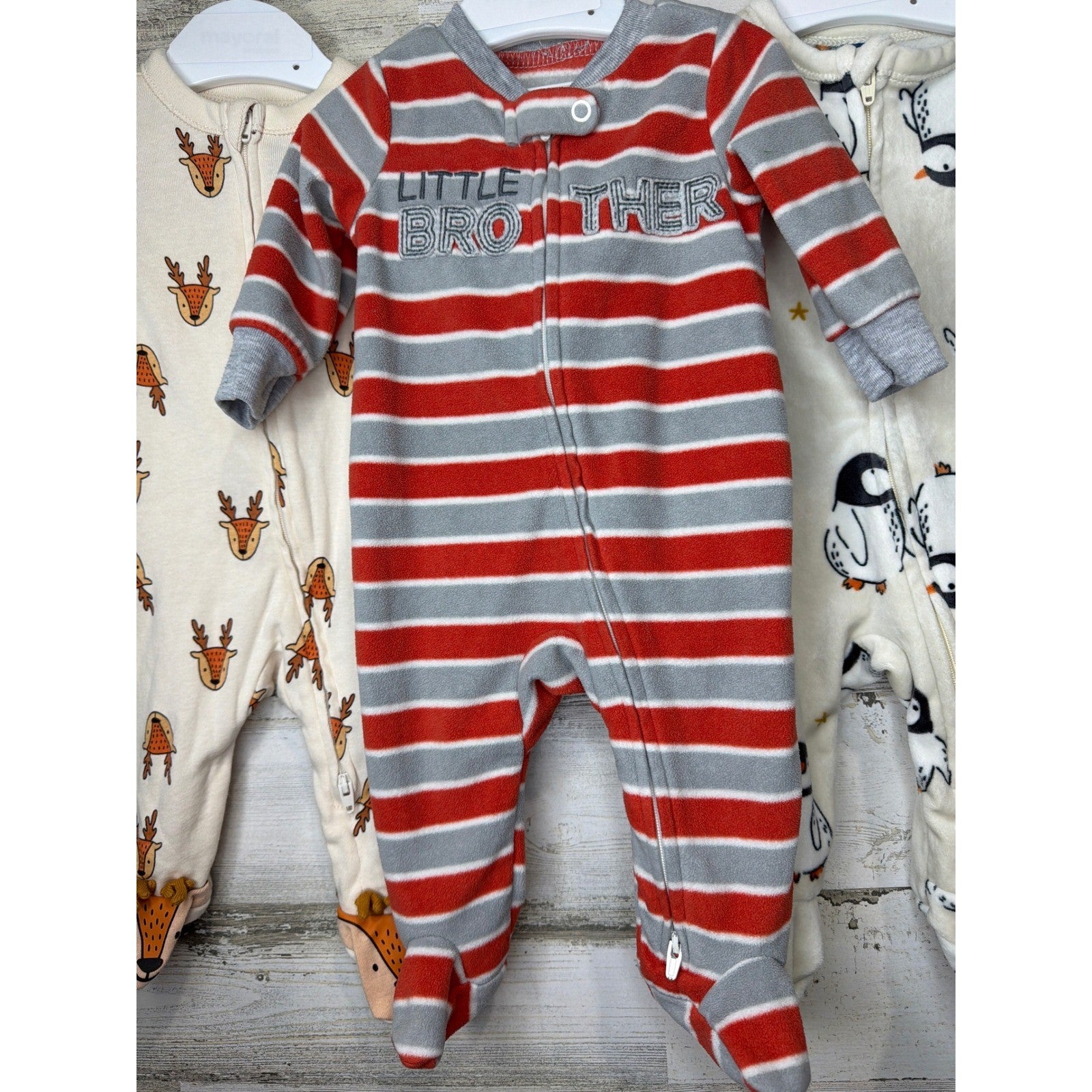 Old Navy Child of Mine Sleepers Boys 0-3M Multi Reindeer Penguin Brother EUC1
