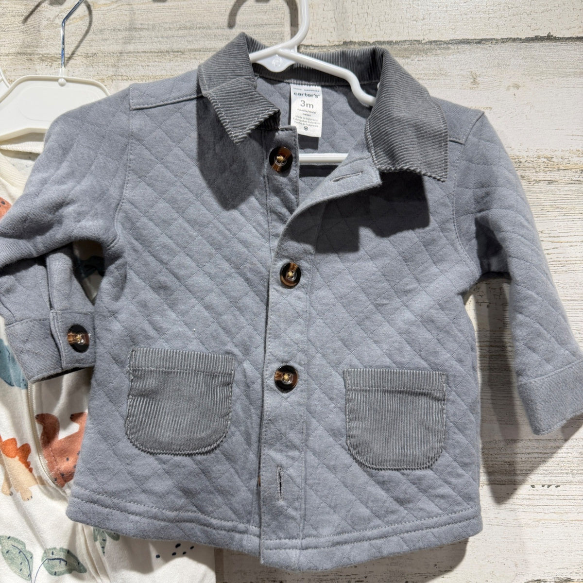 Carters Sleepers Jacket Bundle Boys 3M Gray Dinosaur Sports Quilted1
