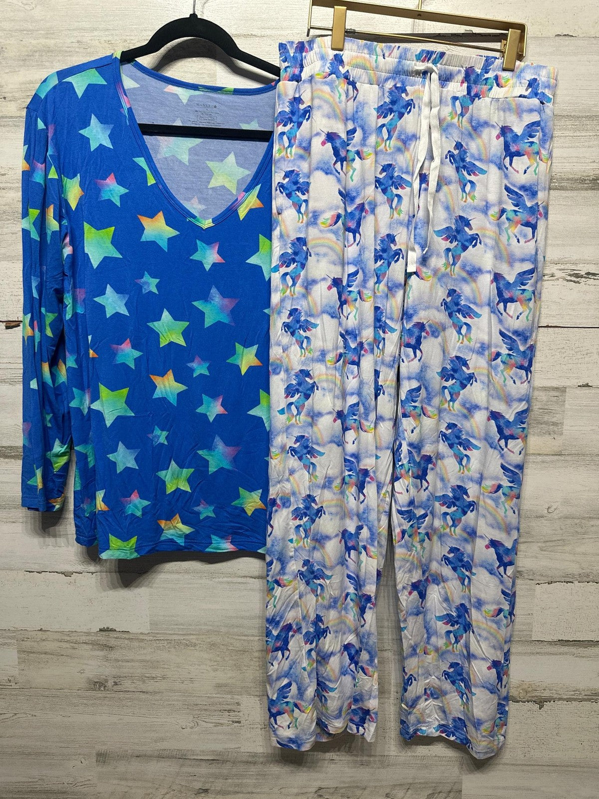 Hanlyn Collective Pajama Set Womens XL Blue Star Unicorn Rainbow Bamboo NWT0