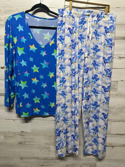 Hanlyn Collective Pajama Set Womens XL Blue Star Unicorn Rainbow Bamboo NWT0