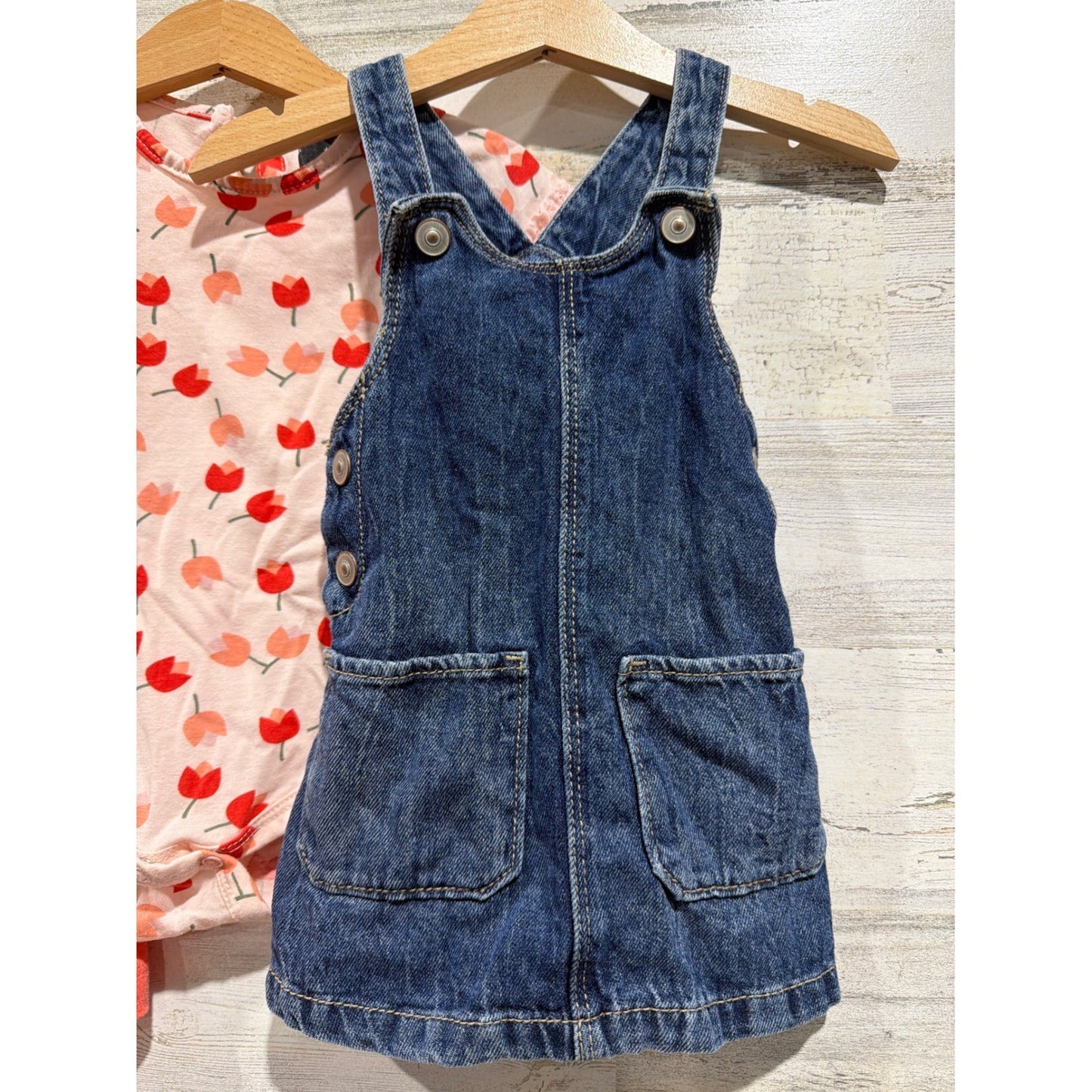 Girls 12M Bundle Denim Dress Coral Dress Bright Floral1