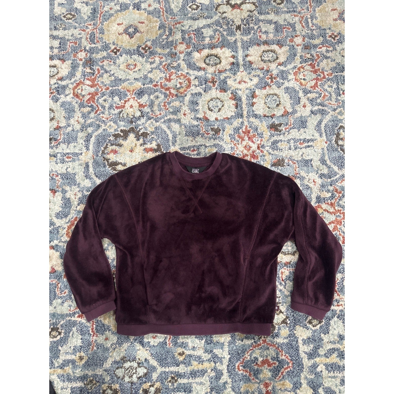 Athleta Girl Coaster Luxe Sweatshirt Girls XS 6 Dark Plum Fuzzy Fleece0