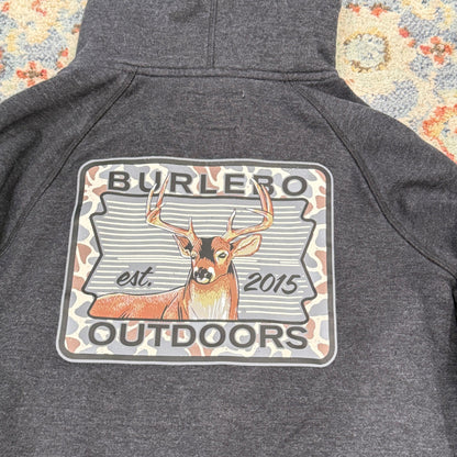 Burlebo Outdoors Hoodie Fits Like Boys 5/6 Gray Deer Graphic Gorpcore EUC6