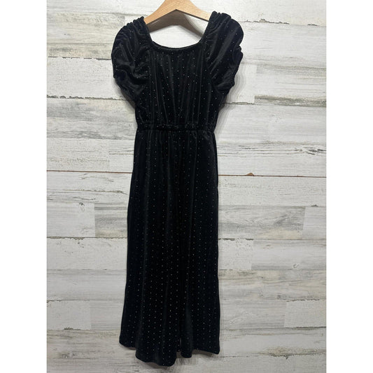 Tahari Velvet Jumpsuit Girls Size 6 Black Silver Glitter Flutter Sleeve NWT0