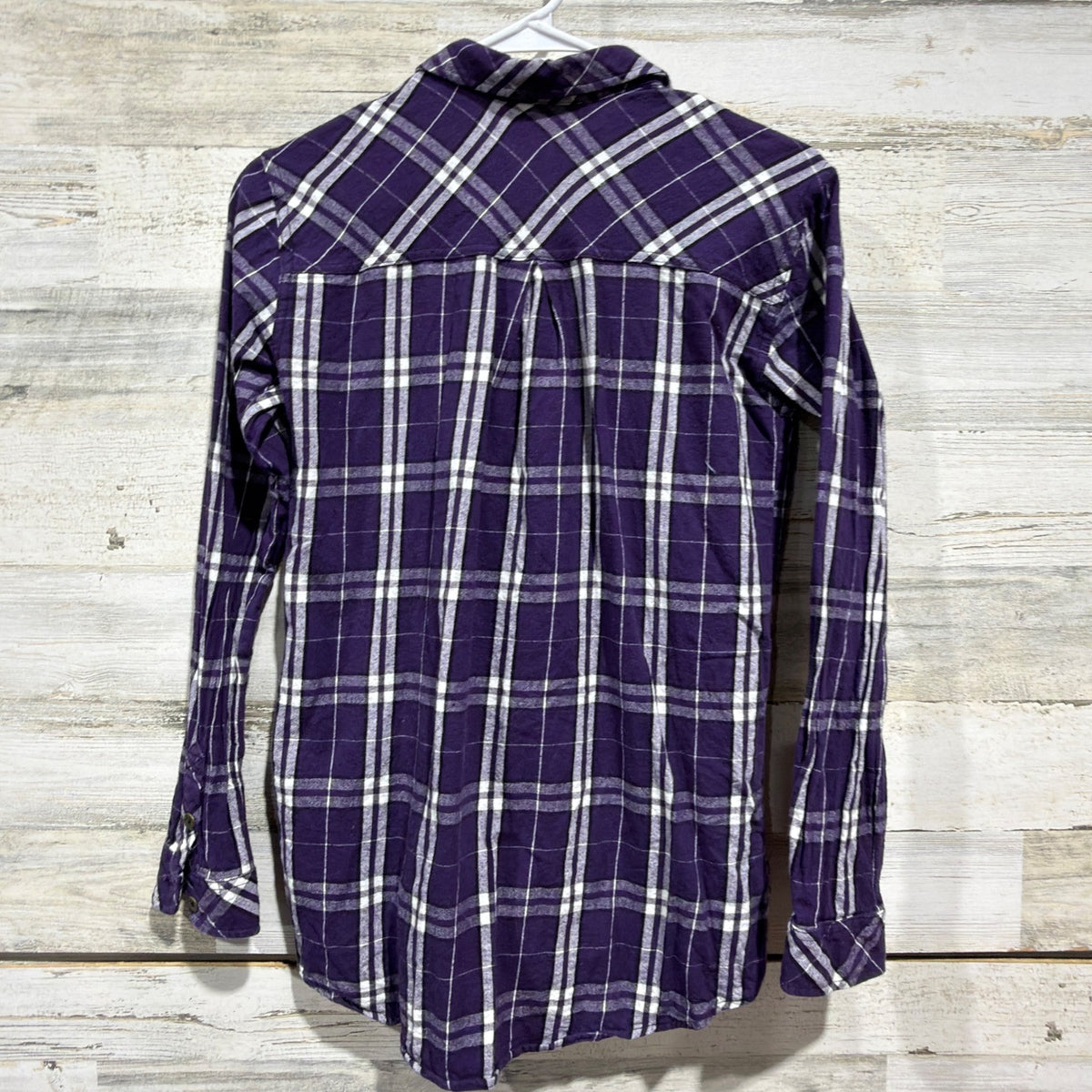 Flannel Shirt Women Small Purple Plaid Long Sleeve Fall Winter Grunge EUC3