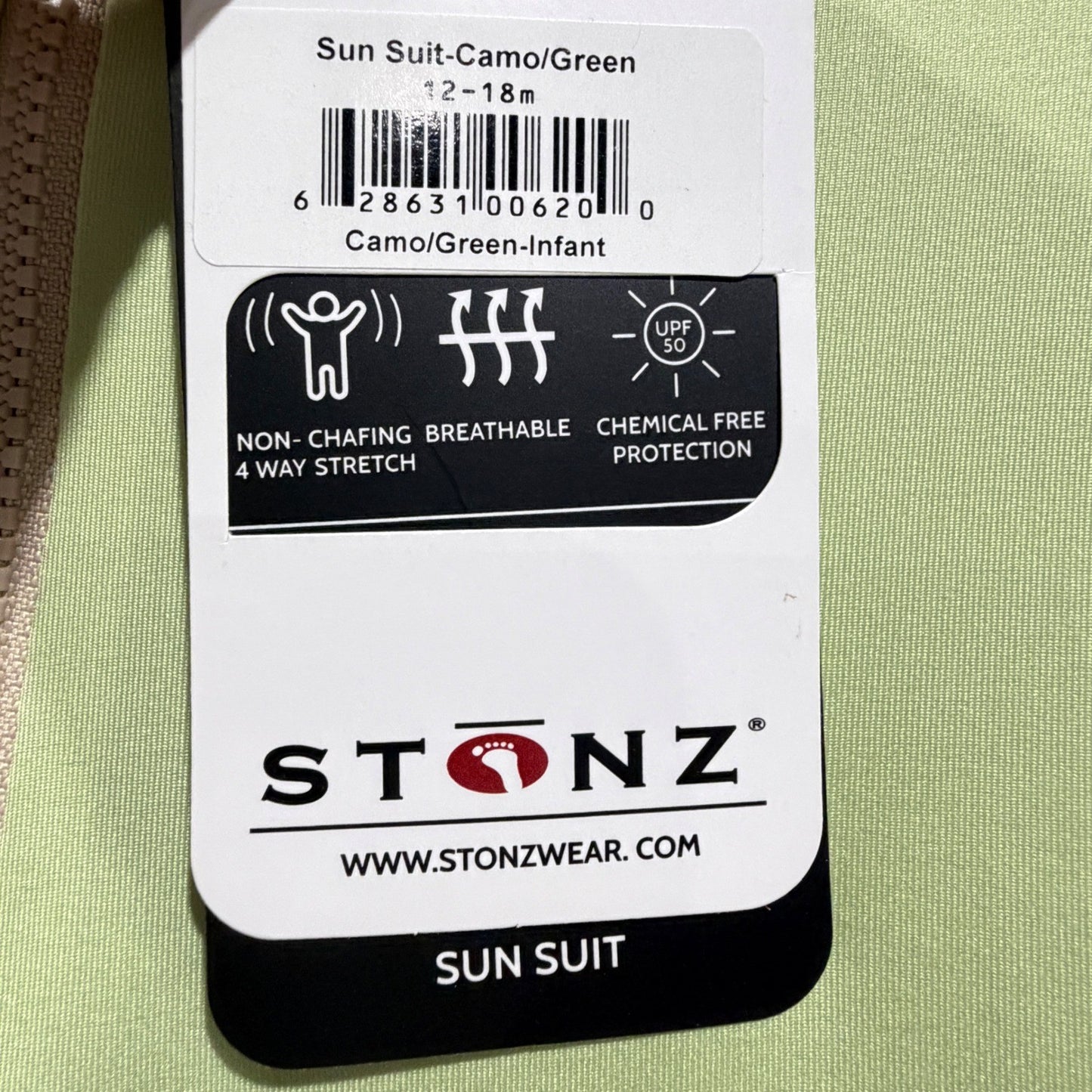 Stonz Sun Suit Infant 12-18M Camo Green UPF 50 Rash Guard NWT *Flawed*2