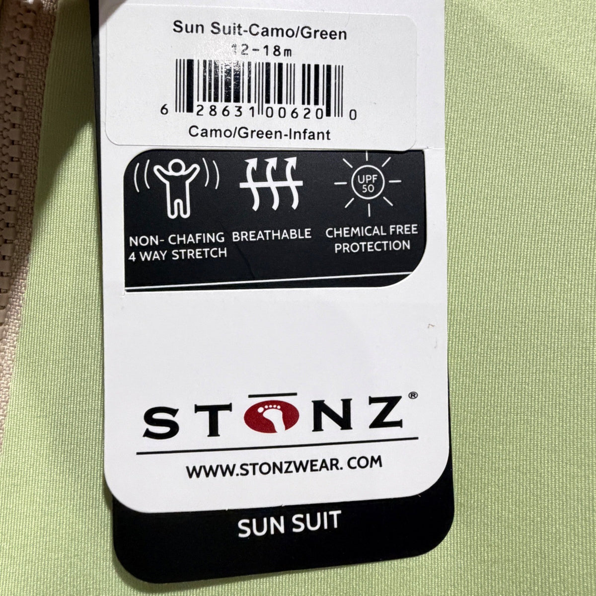 Stonz Sun Suit Infant 12-18M Camo Green UPF 50 Rash Guard NWT *Flawed*2