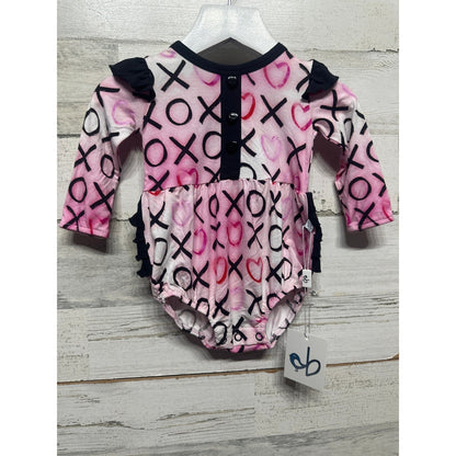 Birdie Bean Romper Baby Girls 0-3m Pink XOXO Heart Ruffle Bamboo NWT0