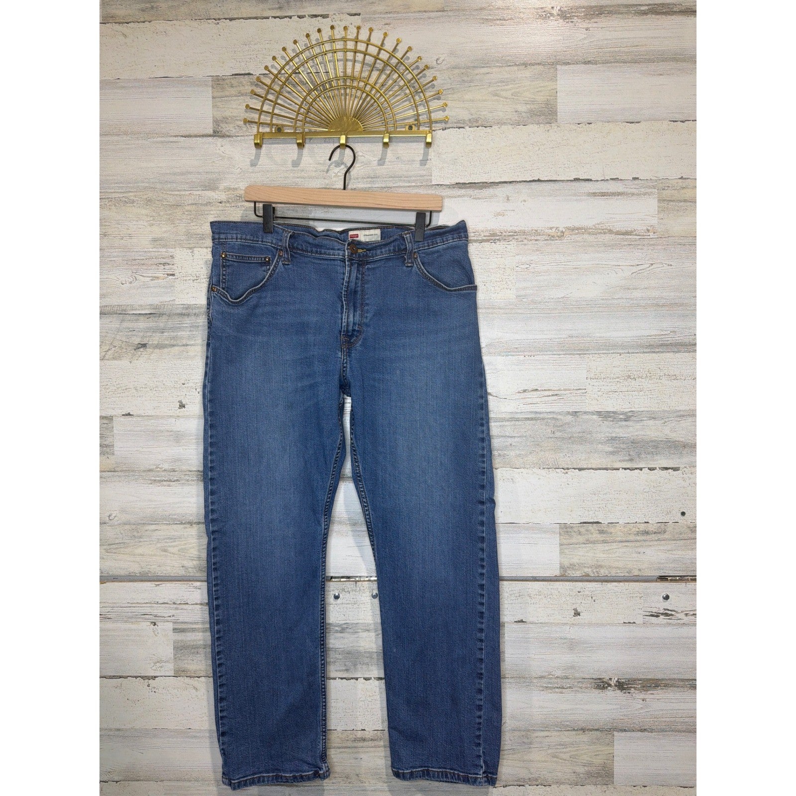 Wrangler Straight Fit Jeans Mens 36x30 Blue Denim Western Workwear0