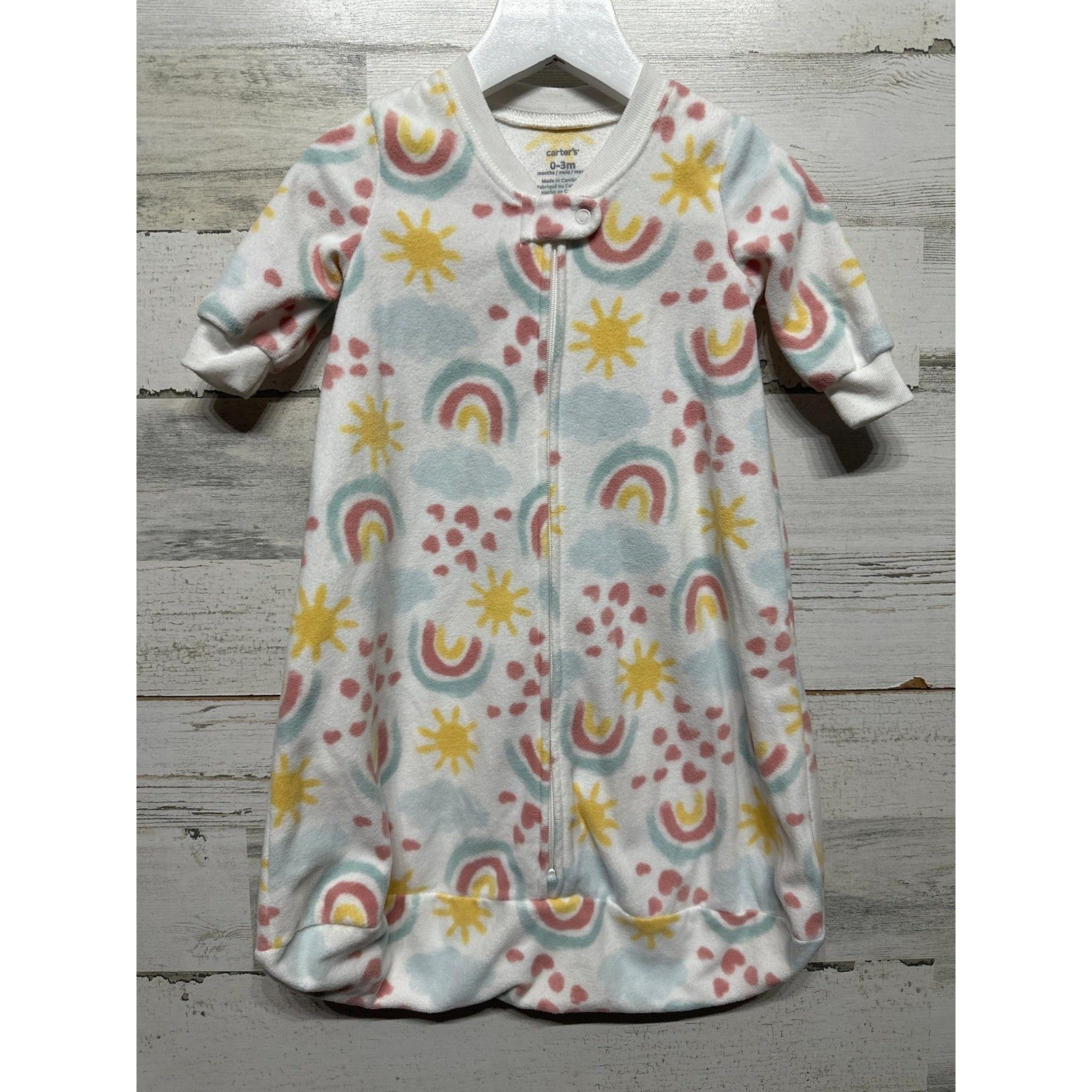 Carter's Sleep Sack Girls 0-3M White Rainbow Sun Fleece Wearable Blanket EUC0